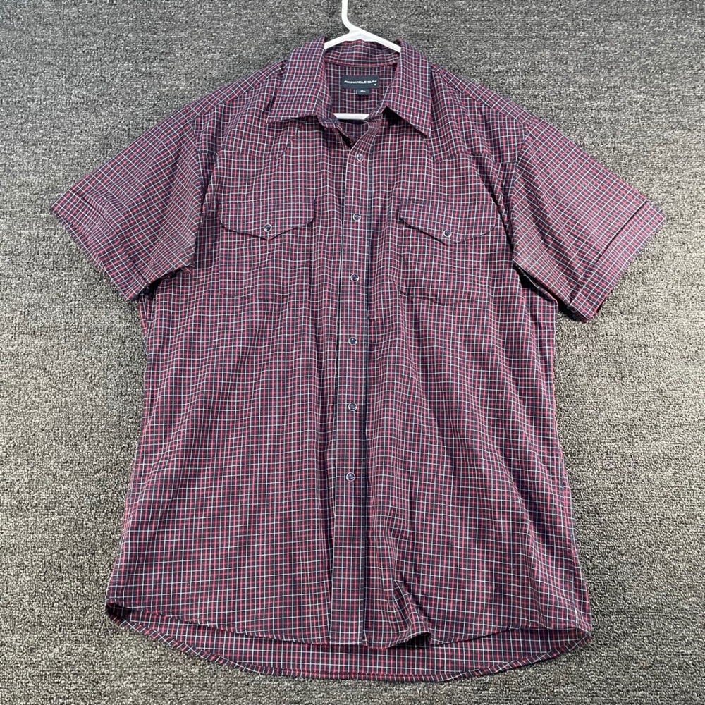 Panhandle Slim Western Shirt Mens L Navy Red Plaid Snap Short Sleeve  31S0004
